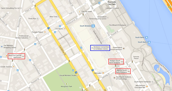 Google map Brisbane hotels